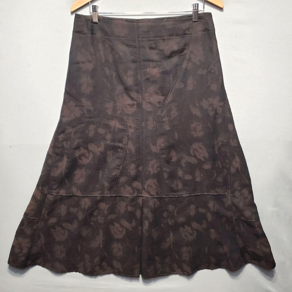 J Jill Floral Jacquard Long A-Line Skirt Womens 12 Brown Wool Blend Lined Twill